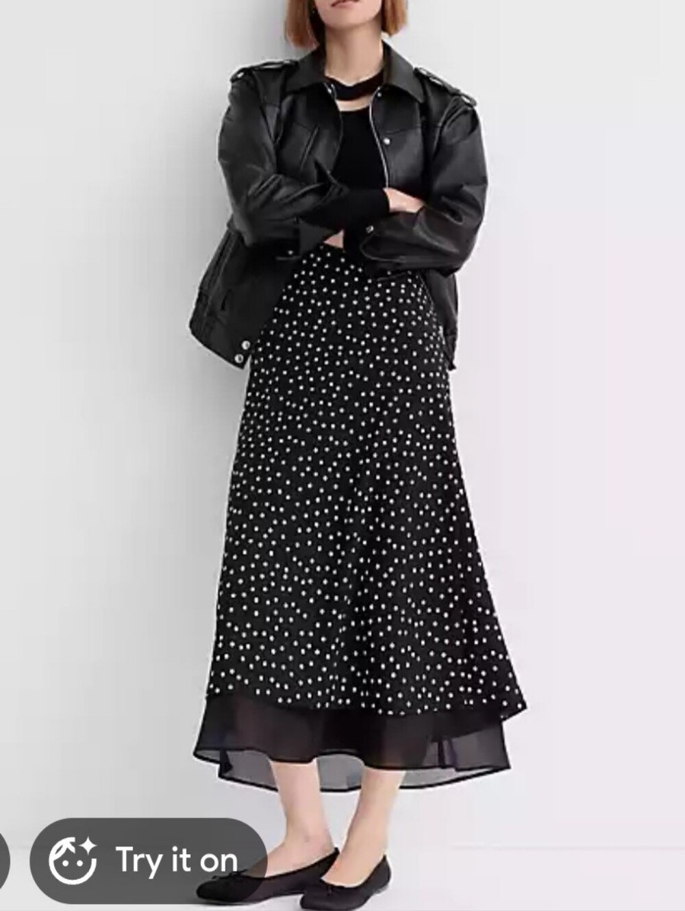 LOFT Dotted Layered Pull On Midi Skirt - Picture 9 of 9
